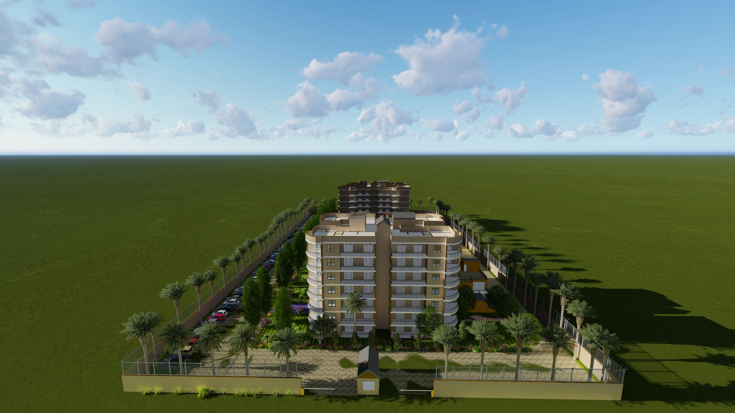 Front View, Residential development — overall site perspective